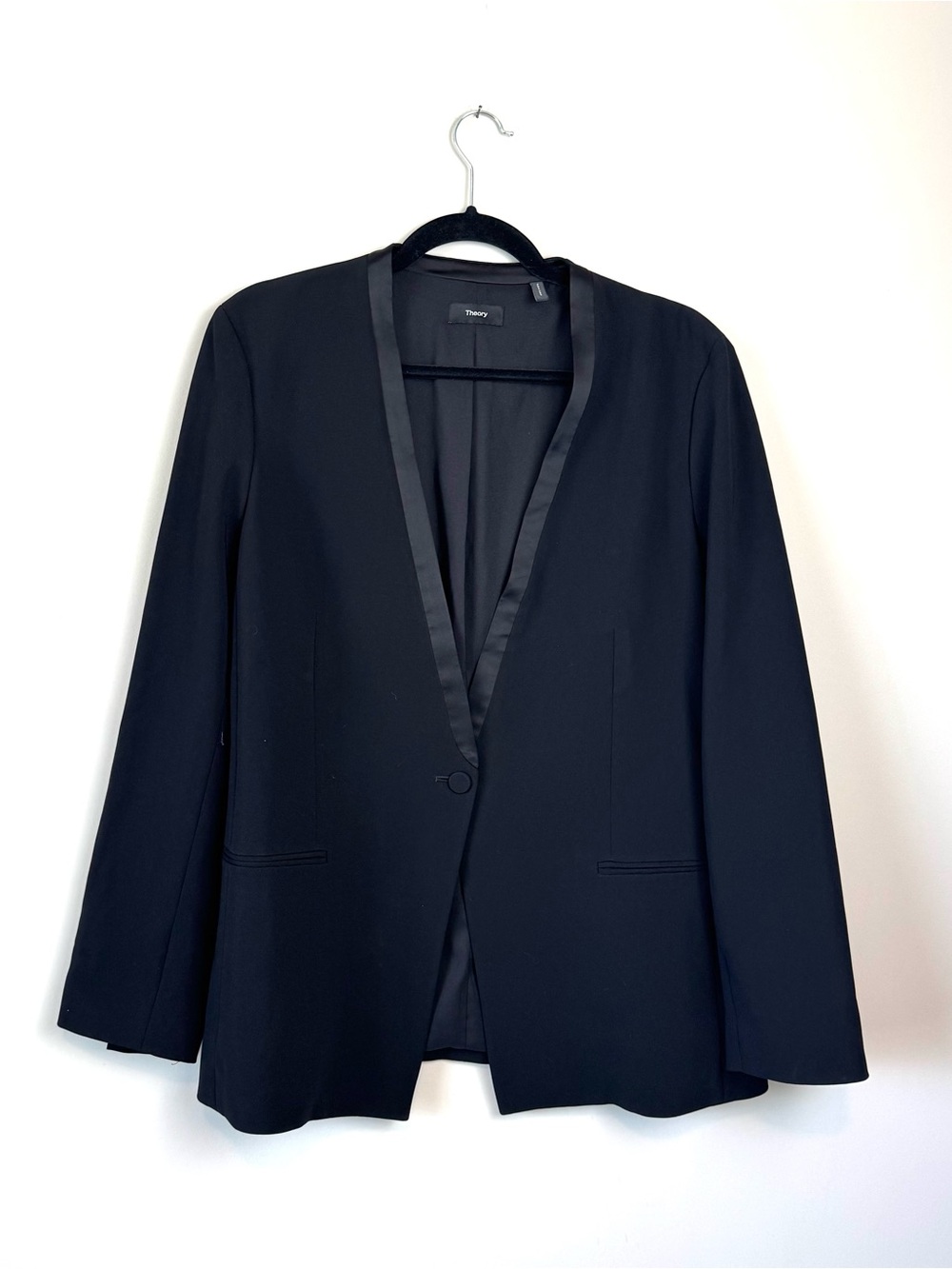 Theory Collarless Tuxedo Crepe Black Blazer 12 - Picture 5 of 11